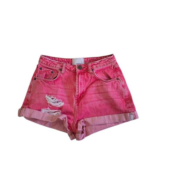 One Teaspoon Bandit High Waisted Distressed Organic Size 27 Denim Shorts Red - Picture 1 of 6